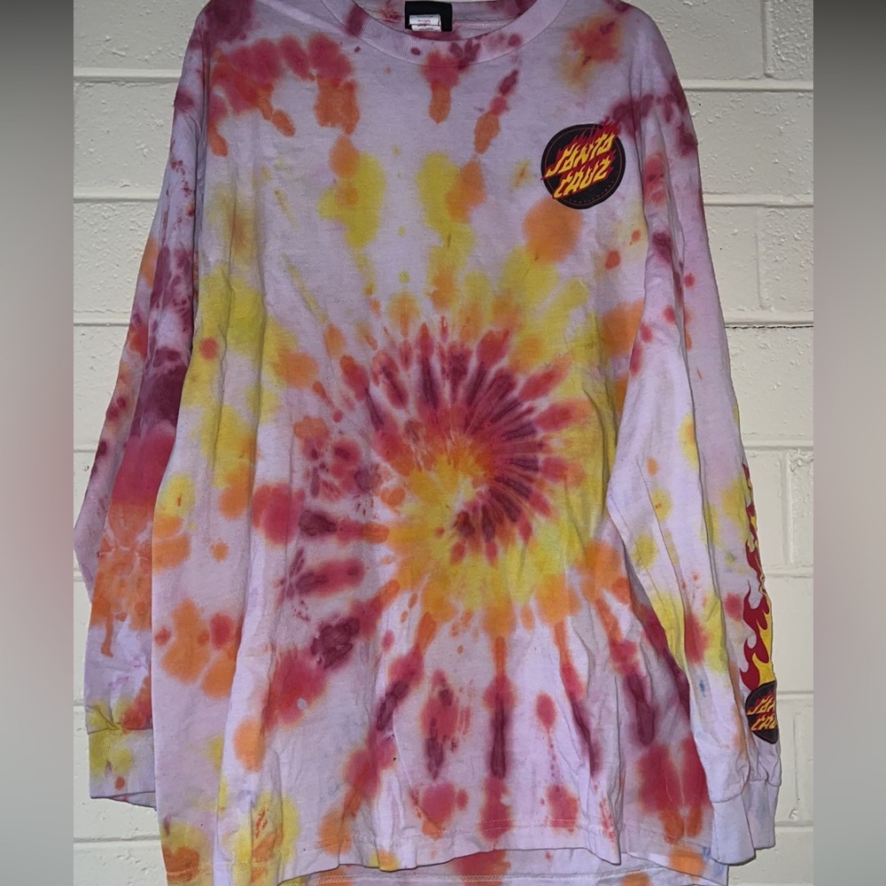 reworked Santa Cruz long sleeve tee. flame design on right arm